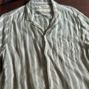 Madewell Olive and White Linen Striped Casual Shirt